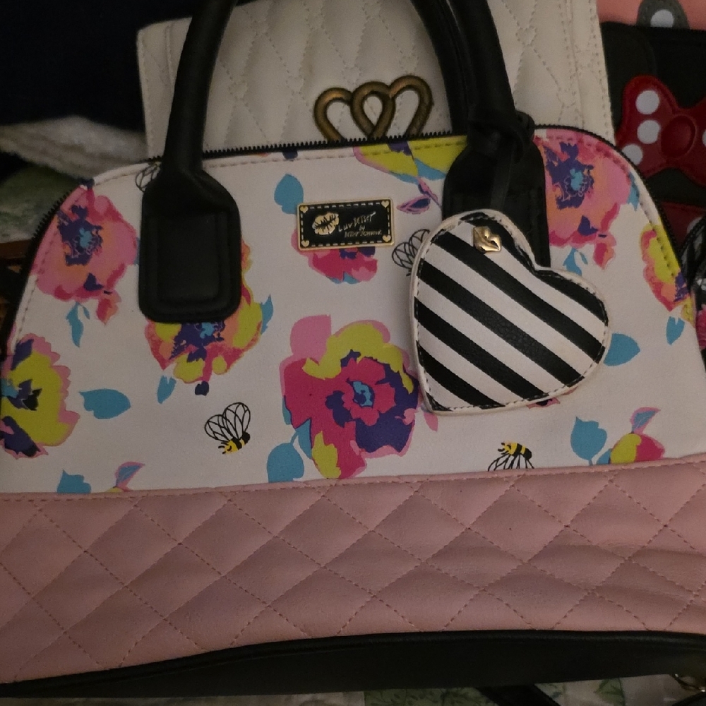 Betsy Johnson Couture Floral and Pink Satchel /  Cross Body